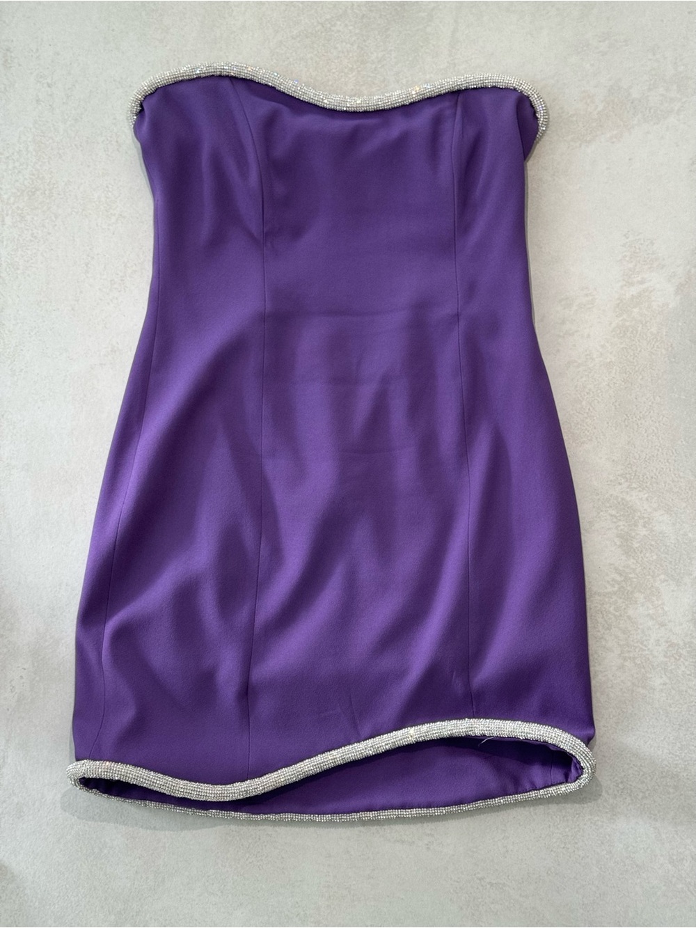Strapless Purple Mini Dress with Rhinestone Trim